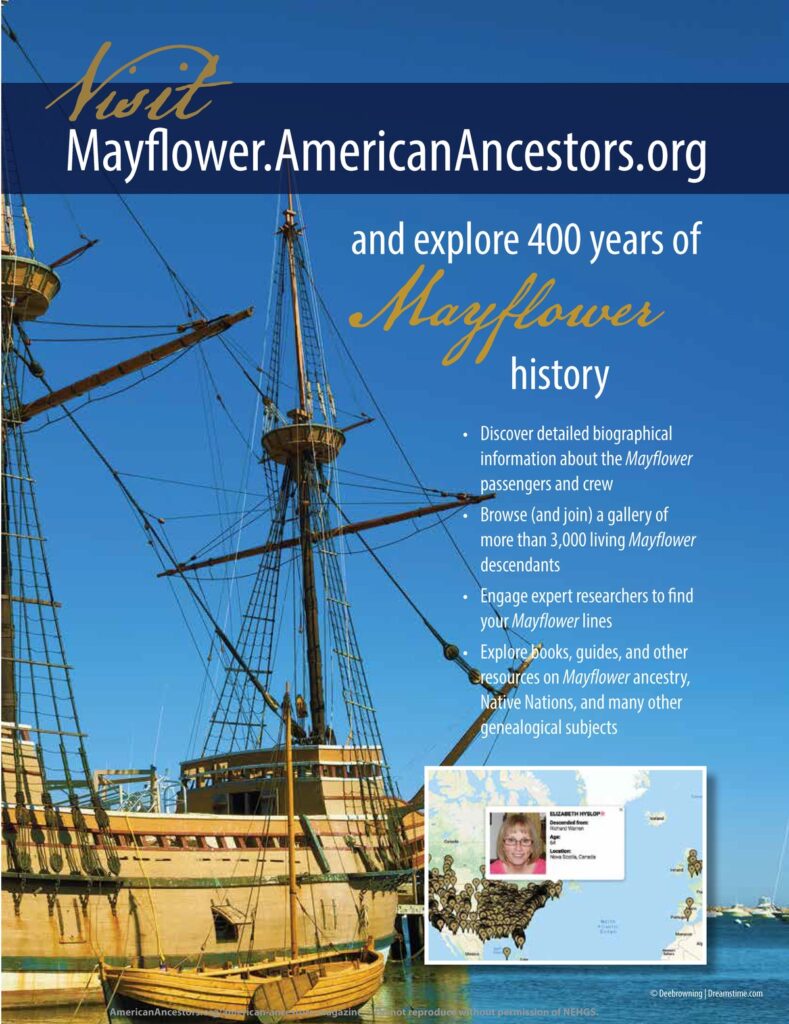 Cover of Vol. 20.4 featuring the Mayflower American Ancestors website