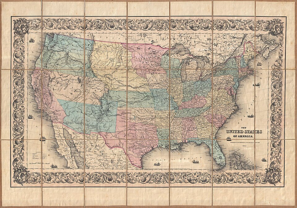 Three New Databases For 10 Million Names American Ancestors Database News 960px 1855 Colton Pocket Map Of The United States Colton 1855 